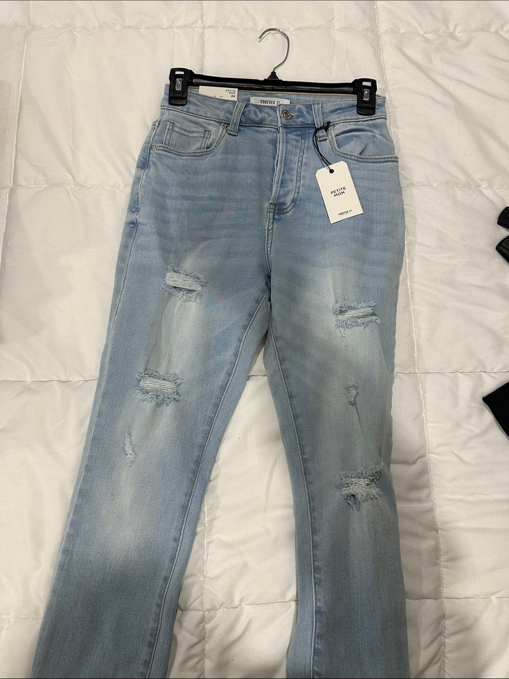 Forever 21 Light Blue Distressed Straight Leg Jeans